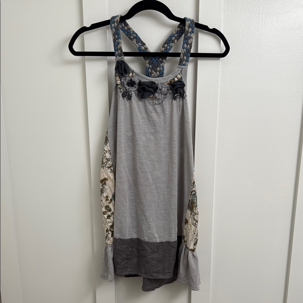 Anthropologie Gray Asymmetrical Embellished Tank Top